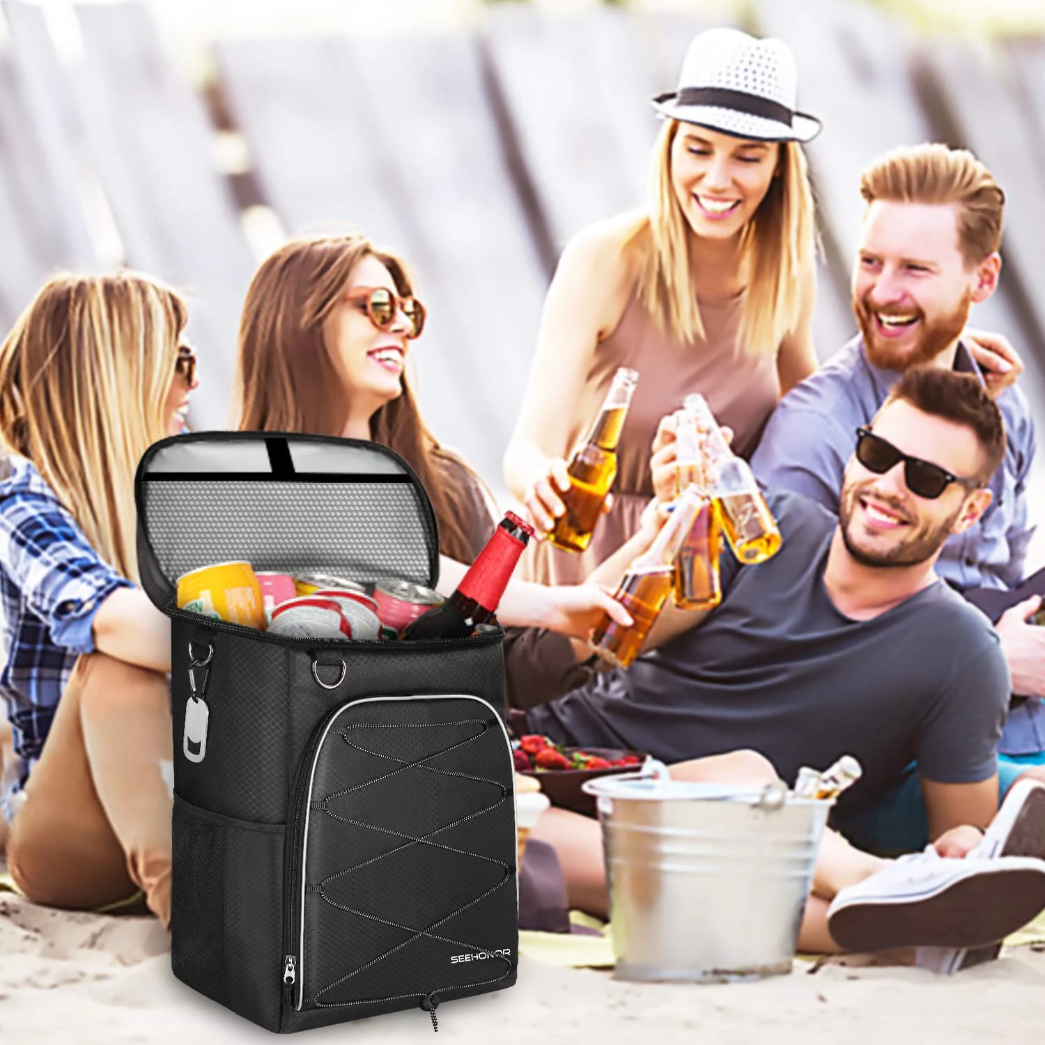 SEEHONOR Insulated Cooler Backpack Leakproof Soft Cooler Bag 25 Cans Black 2 SEEHONOR Insulated Cooler Backpack Leakproof Soft Cooler Bag 25 Cans Black - Image 2