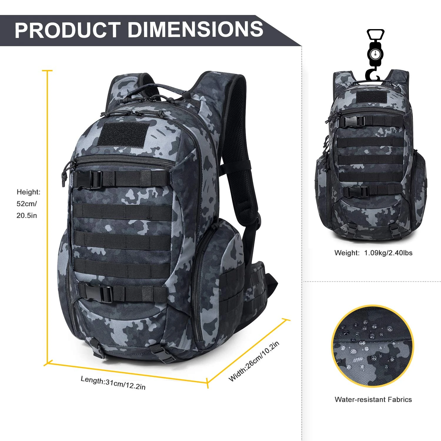 Mardingtop 35L Tactical Backpacks Molle Hiking Daypacks For Camping Hiking Military Traveling Motorcycle (Black Multicam-35L) 7 Mardingtop 35L Tactical Backpacks Molle Hiking Daypacks For Camping Hiking Military Traveling Motorcycle (Black Multicam-35L) - Image 7