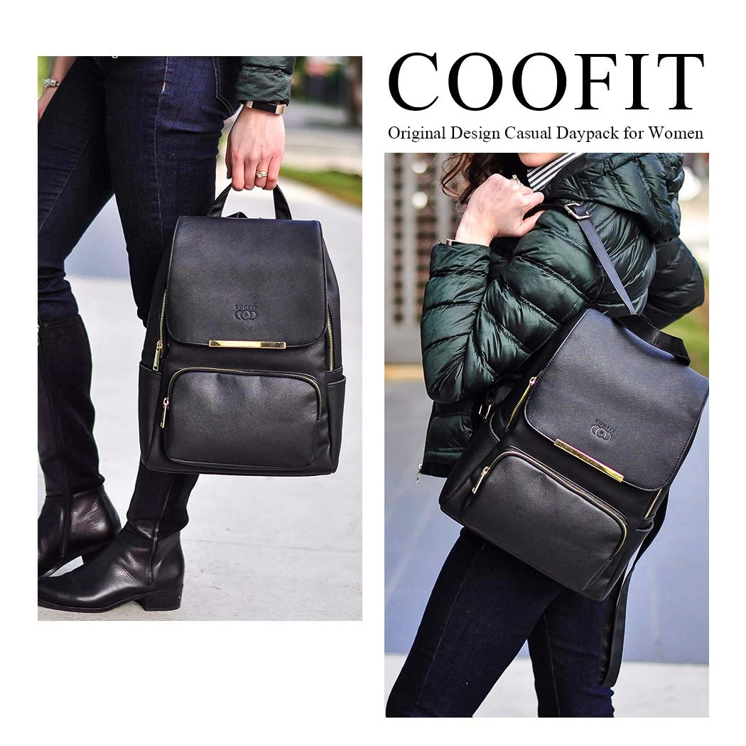 COOFIT Black Faux Leather Backpack For Women Schoolbag Casual Daypack 7 COOFIT Black Faux Leather Backpack For Women Schoolbag Casual Daypack - Image 7