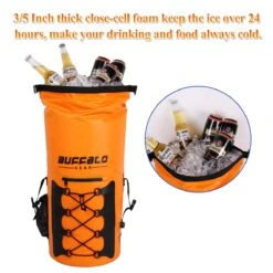 Buffalo Gear Portable Insulated Backpack Cooler Bag - Hands-Free And Collapsible, Waterproof And Soft-Sided Cooler Backpack For Hiking, The Beach, Picnics,Camping, Fishing - Orange,35 Liters,30 Can -Backpack Shop 71lYobTH6xL