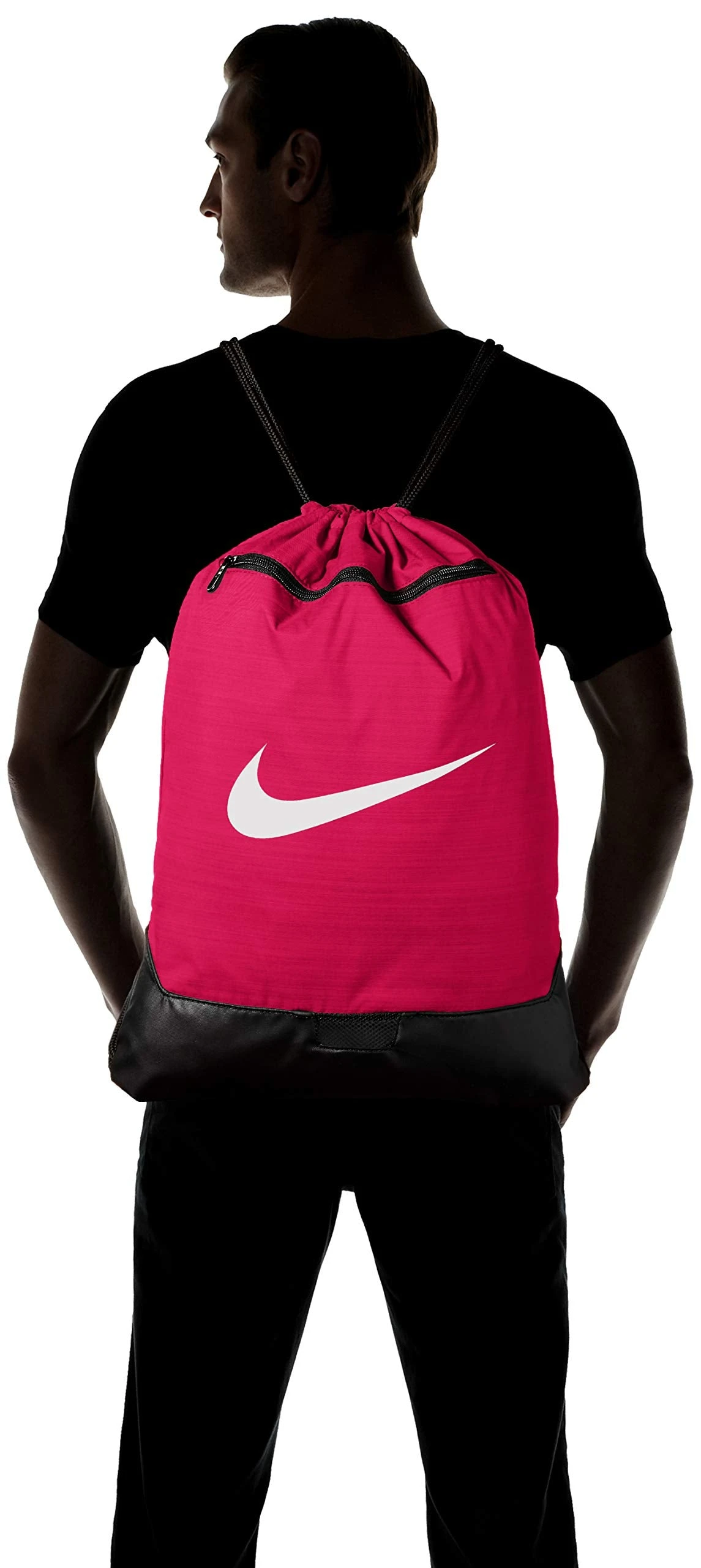 Nike Brasilia Training Gymsack, Drawstring Backpack With Zipper Pocket And Reinforced Bottom, Rush Pink/Rush Pink/White 2 Nike Brasilia Training Gymsack, Drawstring Backpack With Zipper Pocket And Reinforced Bottom, Rush Pink/Rush Pink/White - Image 2