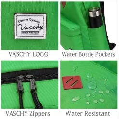 Lightweight Backpack For School, VASCHY Classic Basic Water Resistant Casual Daypack For Travel With Bottle Side Pockets (Green) -Backpack Shop 71nOXGuJgkL