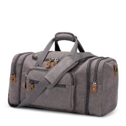 Plambag Canvas Duffle Bag For Travel, 50L Duffel Overnight Weekend Bag(Gray)