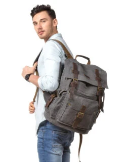 Kattee Men's Leather Canvas Backpack Large School Bag Travel Rucksack Gray 13 Kattee Men's Leather Canvas Backpack Large School Bag Travel Rucksack Gray -Backpack Shop 71onRKHIcoL