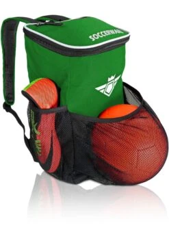 Soccer Backpack With Ball Holder Compartment - | Bag Fits All Soccer Equipment & Gym Gear (Black) (Green)