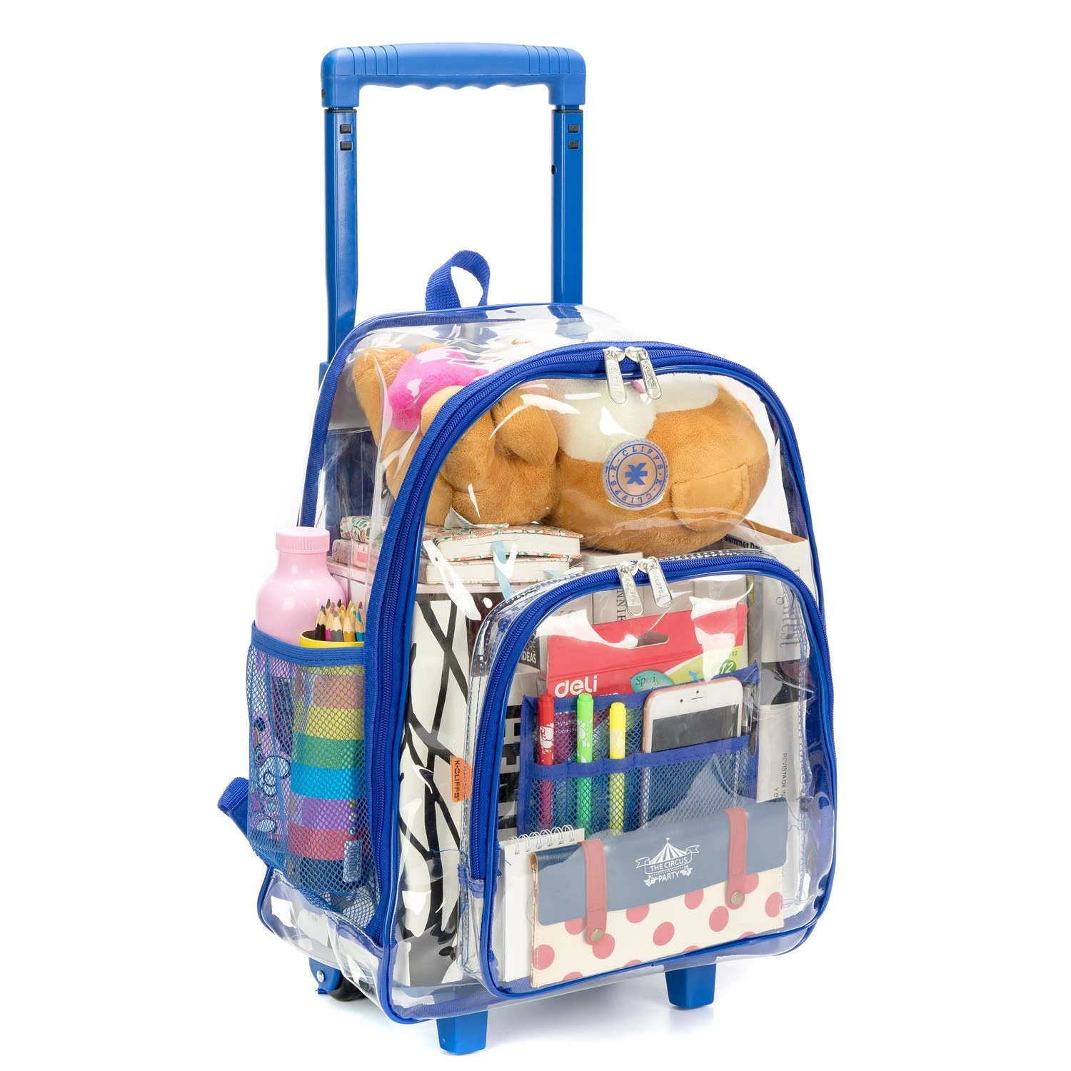 Rolling Clear Backpack Heavy Duty Bookbag See-thru Workbag Travel Daypack Transparent School Luggage With Wheels Royal Blue 2 Rolling Clear Backpack Heavy Duty Bookbag See-thru Workbag Travel Daypack Transparent School Luggage With Wheels Royal Blue - Image 2