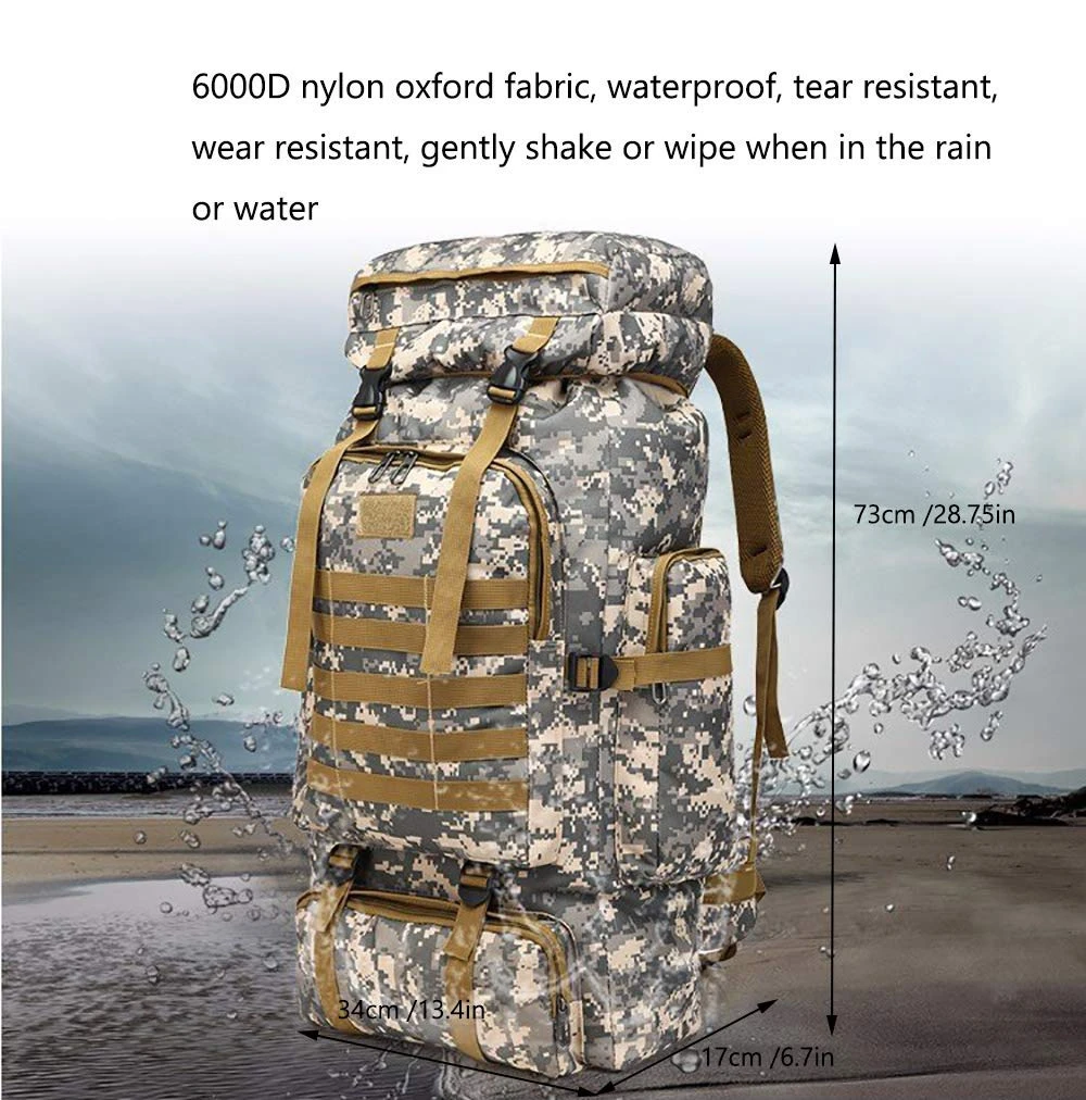 WintMing 70L Large Camping Hiking Backpack Tactical Military Molle Rucksack For Trekking Traveling Oxford Waterproof Mountaineering Pack Large Daypack For Men (Khaki) 3 WintMing 70L Large Camping Hiking Backpack Tactical Military Molle Rucksack For Trekking Traveling Oxford Waterproof Mountaineering Pack Large Daypack For Men (Khaki) - Image 3