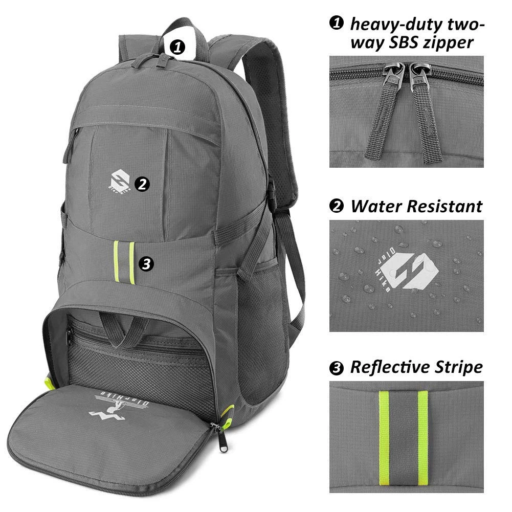 OlarHike Lightweight Travel Backpack, 35L Water Resistant Packable Traveling/Hiking Backpack Daypack For Men & Women, Multipurpose Use - Grey 4 OlarHike Lightweight Travel Backpack, 35L Water Resistant Packable Traveling/Hiking Backpack Daypack For Men & Women, Multipurpose Use - Grey - Image 4