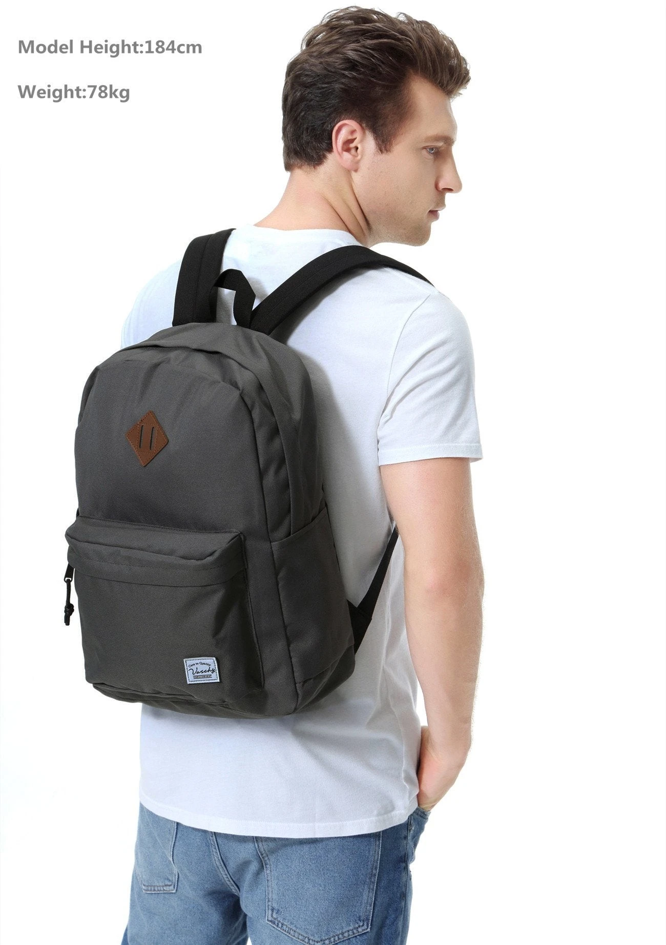 Lightweight Backpack For School, VASCHY Classic Basic Water Resistant Casual Daypack For Travel With Bottle Side Pockets (Gray) 2 Lightweight Backpack For School, VASCHY Classic Basic Water Resistant Casual Daypack For Travel With Bottle Side Pockets (Gray) - Image 2