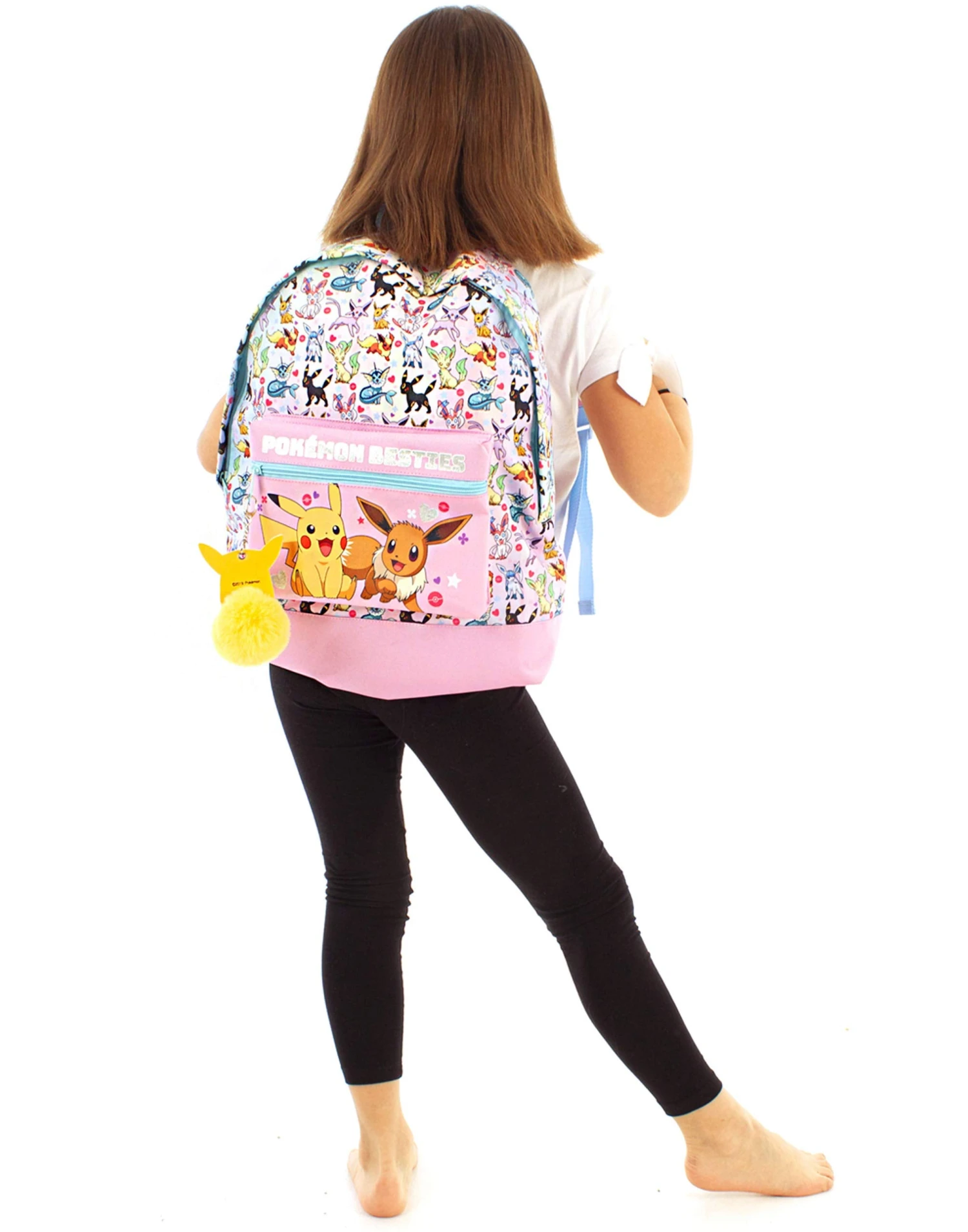 Pokemon Girls Pink Glitter School Backpack | Eevee Besties Design With Pikachu Pom Pom Keyring | Organized Storage 7 Pokemon Girls Pink Glitter School Backpack | Eevee Besties Design With Pikachu Pom Pom Keyring | Organized Storage - Image 7