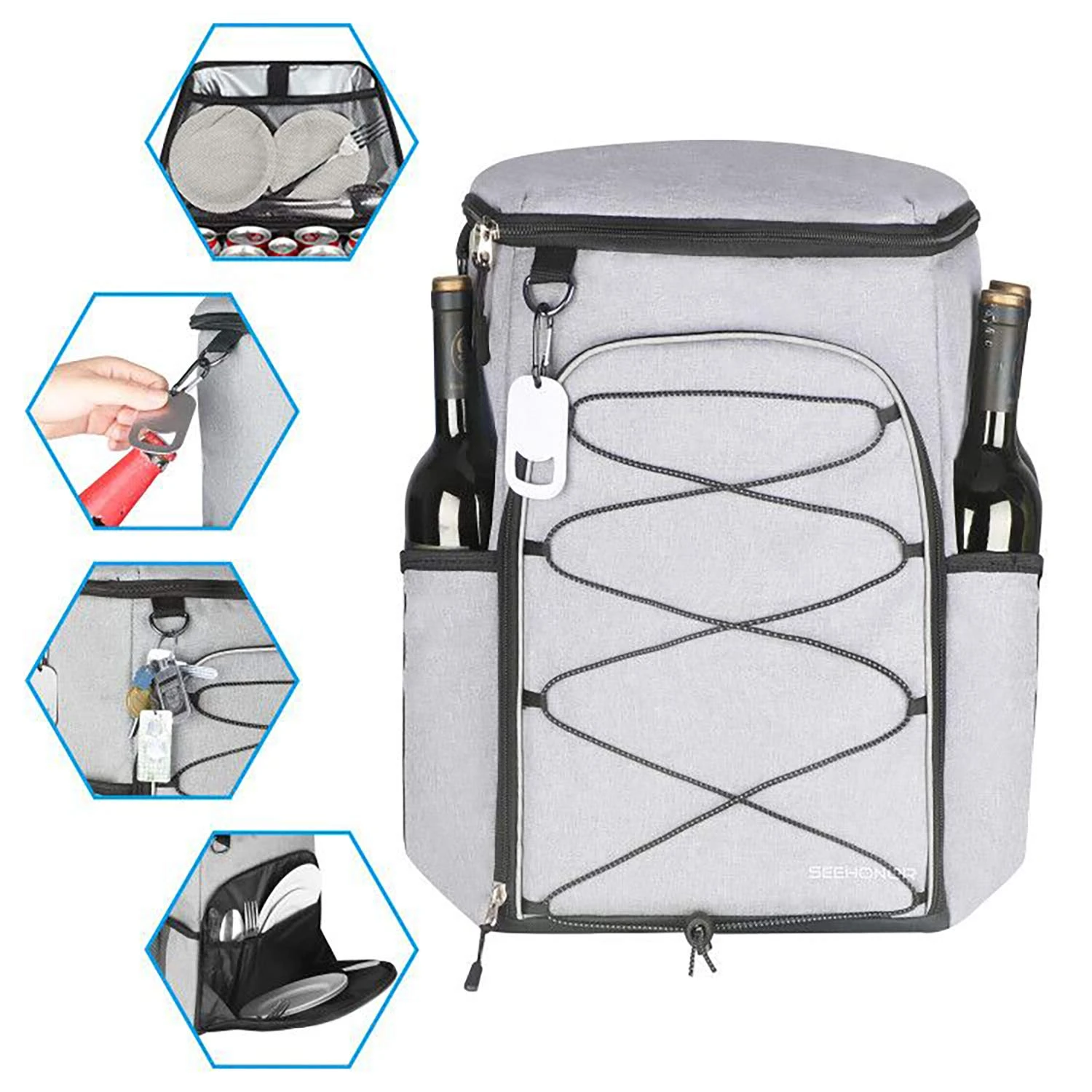 SEEHONOR Insulated Cooler Backpack Leakproof Soft Cooler Bag Lightweight Backpack Cooler 25 Cans Grey 5 SEEHONOR Insulated Cooler Backpack Leakproof Soft Cooler Bag Lightweight Backpack Cooler 25 Cans Grey - Image 5