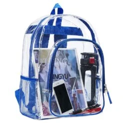 Heavy Duty Clear Backpack,Transparent Cold-Resistant Vinyl Adjustable Straps Backpack For Work(Blue)