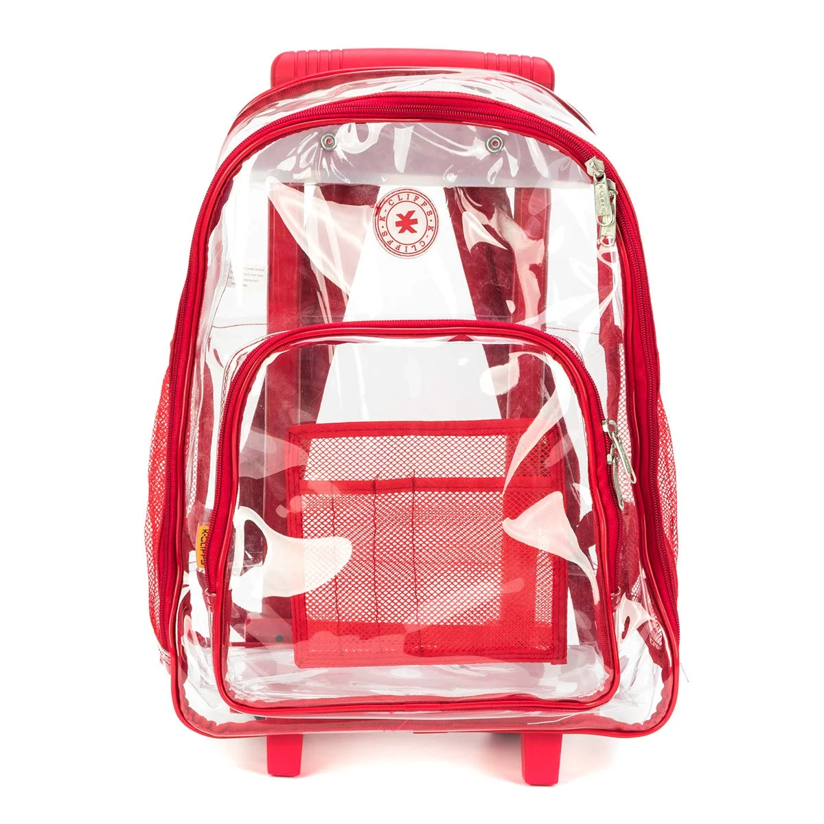 Rolling Clear Backpack Heavy Duty Bookbag Quality See Through Workbag Travel Daypack Transparent School Book Bags With Wheels Red 7 Rolling Clear Backpack Heavy Duty Bookbag Quality See Through Workbag Travel Daypack Transparent School Book Bags With Wheels Red - Image 7