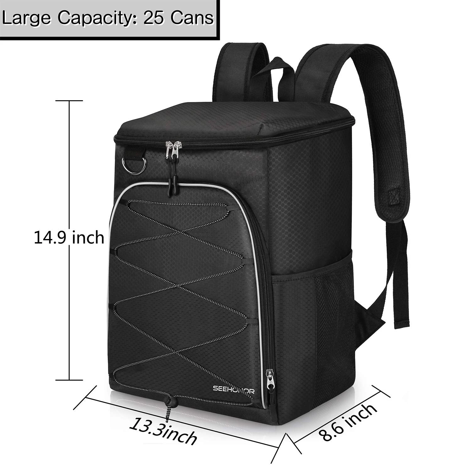 SEEHONOR Insulated Cooler Backpack Leakproof Soft Cooler Bag 25 Cans Black 3 SEEHONOR Insulated Cooler Backpack Leakproof Soft Cooler Bag 25 Cans Black - Image 3