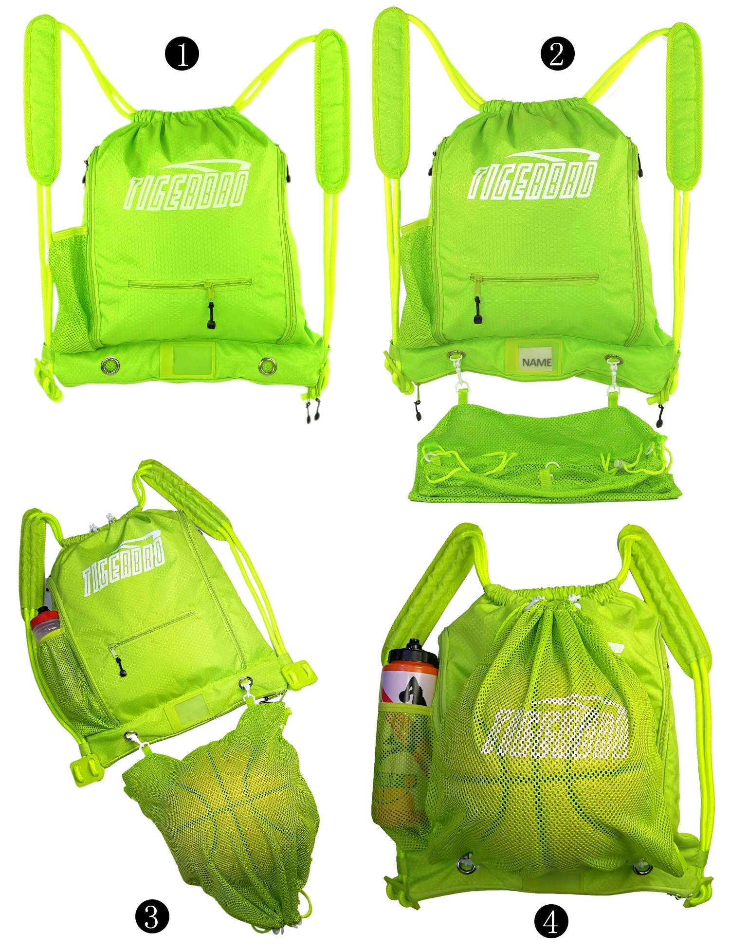 Tigerbro Soccer Backpack Basketball Sackpack With Detachable Mesh Sack Green Football Gear Bag With Nylon Ball Holder Shoe Compartment Waterproof For Boys Girls Women Men 4 Tigerbro Soccer Backpack Basketball Sackpack With Detachable Mesh Sack Green Football Gear Bag With Nylon Ball Holder Shoe Compartment Waterproof For Boys Girls Women Men - Image 4
