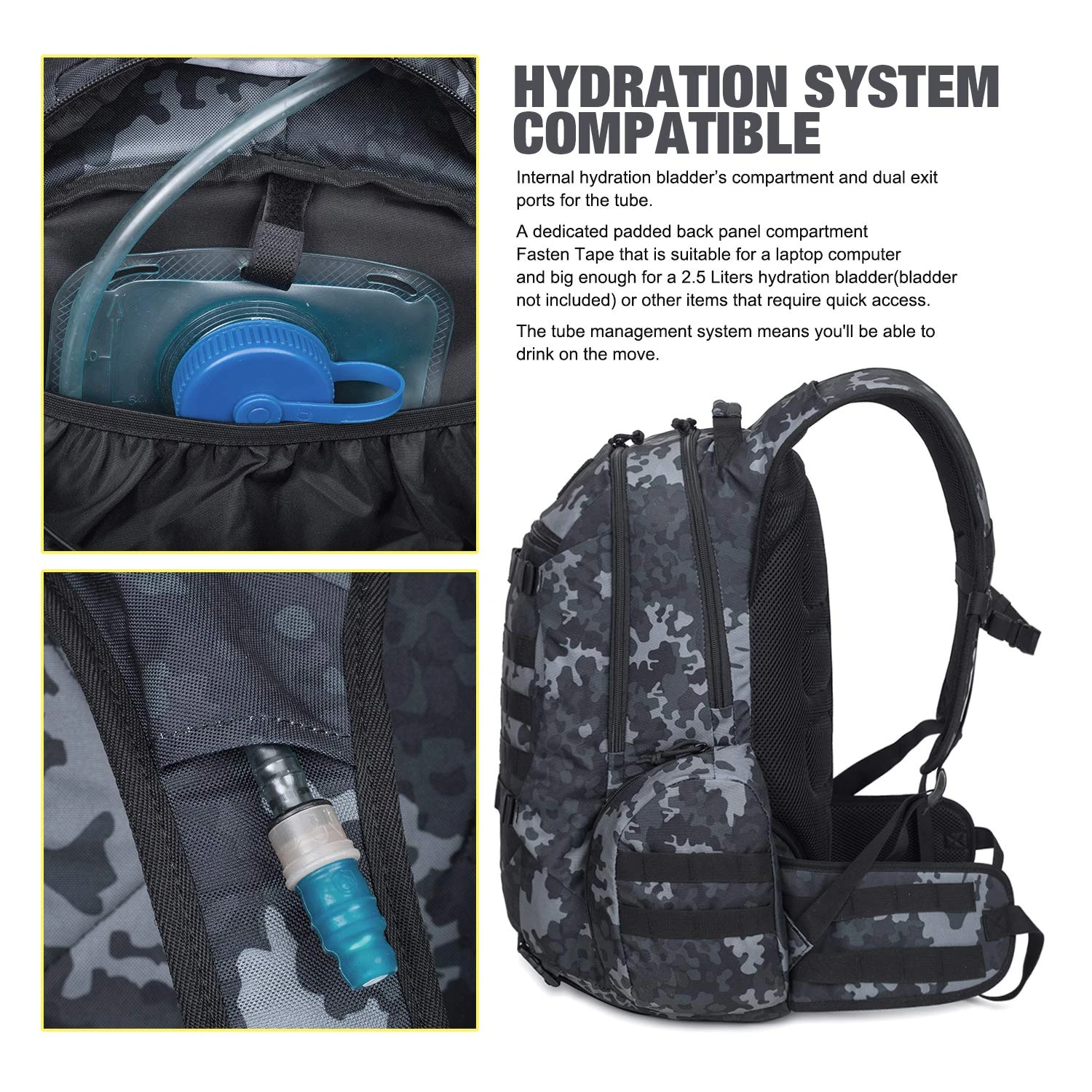 Mardingtop 35L Tactical Backpacks Molle Hiking Daypacks For Camping Hiking Military Traveling Motorcycle (Black Multicam-35L) 4 Mardingtop 35L Tactical Backpacks Molle Hiking Daypacks For Camping Hiking Military Traveling Motorcycle (Black Multicam-35L) - Image 4