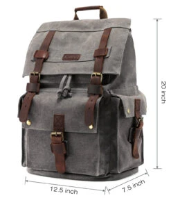 Kattee Men's Leather Canvas Backpack Large School Bag Travel Rucksack Gray 12 Kattee Men's Leather Canvas Backpack Large School Bag Travel Rucksack Gray -Backpack Shop 814tOSKSBPL