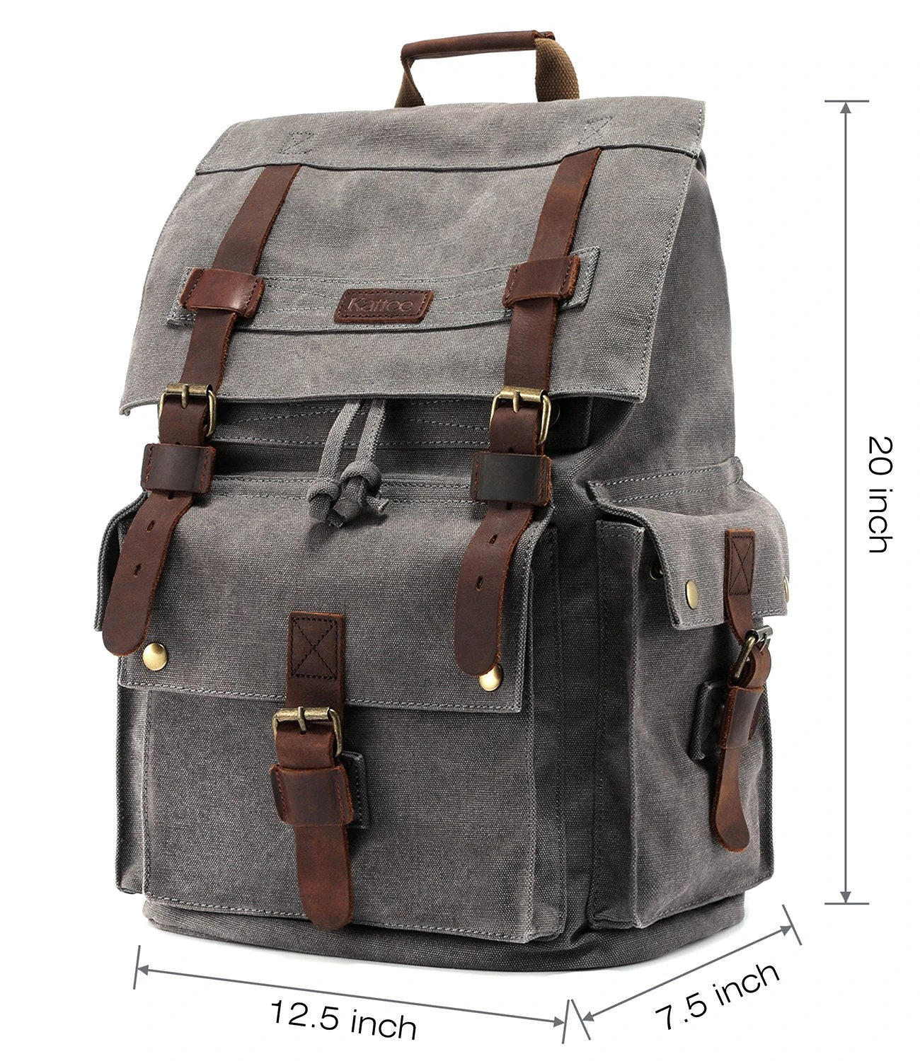 Kattee Men's Leather Canvas Backpack Large School Bag Travel Rucksack Gray 6 Kattee Men's Leather Canvas Backpack Large School Bag Travel Rucksack Gray - Image 6