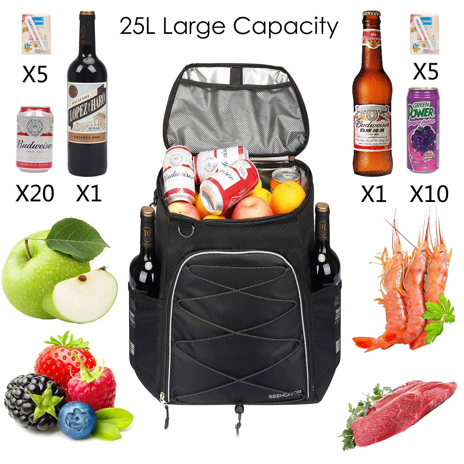 SEEHONOR Insulated Cooler Backpack Leakproof Soft Cooler Bag 25 Cans Black 7 SEEHONOR Insulated Cooler Backpack Leakproof Soft Cooler Bag 25 Cans Black - Image 7