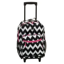 Rockland 17" Rolling Backpack, Pinkchevron, One Size