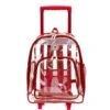 Rolling Clear Backpack Heavy Duty Bookbag See-thru Workbag Travel Daypack Transparent School Luggage With Wheels Red