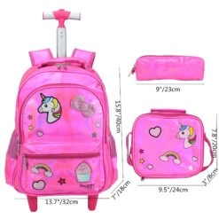 Meetbelify Girls Unicorn Rolling Backpack Wheel Backpacks For Girls For School Backpack With Wheels Kids Trolley Luggage School Bags -Backpack Shop 81A9C5H6xhL