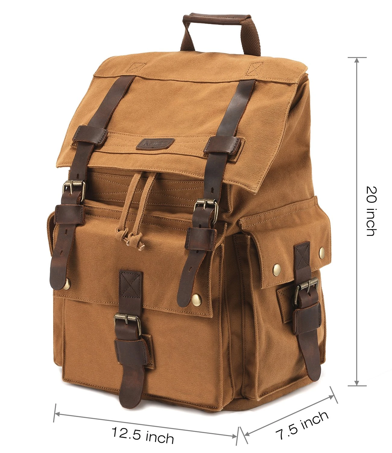 Kattee Men's Leather Canvas Backpack Large School Bag Travel Rucksack Khaki 6 Kattee Men's Leather Canvas Backpack Large School Bag Travel Rucksack Khaki - Image 6