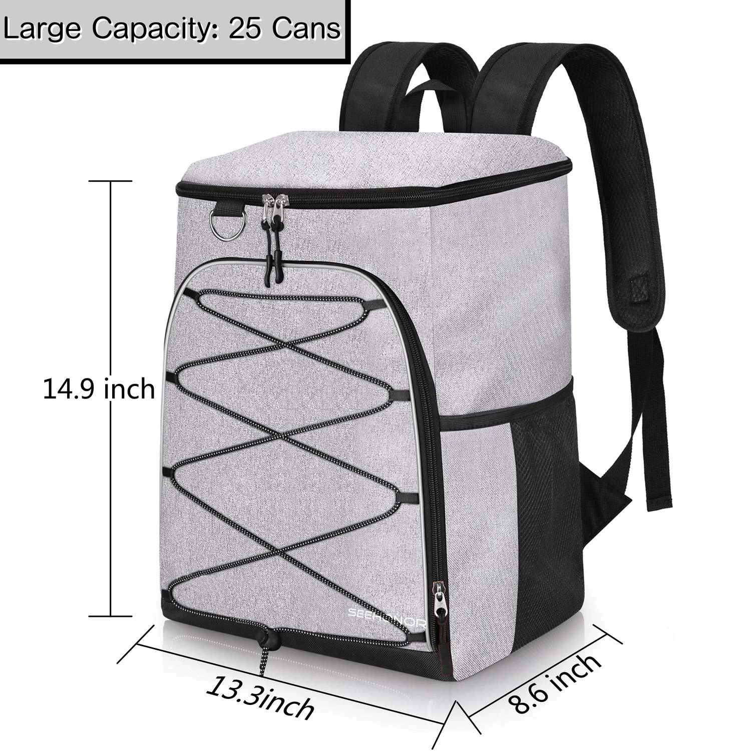 SEEHONOR Insulated Cooler Backpack Leakproof Soft Cooler Bag Lightweight Backpack Cooler 25 Cans Grey 3 SEEHONOR Insulated Cooler Backpack Leakproof Soft Cooler Bag Lightweight Backpack Cooler 25 Cans Grey - Image 3