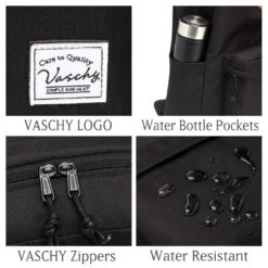 Lightweight Backpack For School, VASCHY Classic Basic Water Resistant Casual Daypack For Travel With Bottle Side Pockets (Black) -Backpack Shop 81FtOSRGZbL
