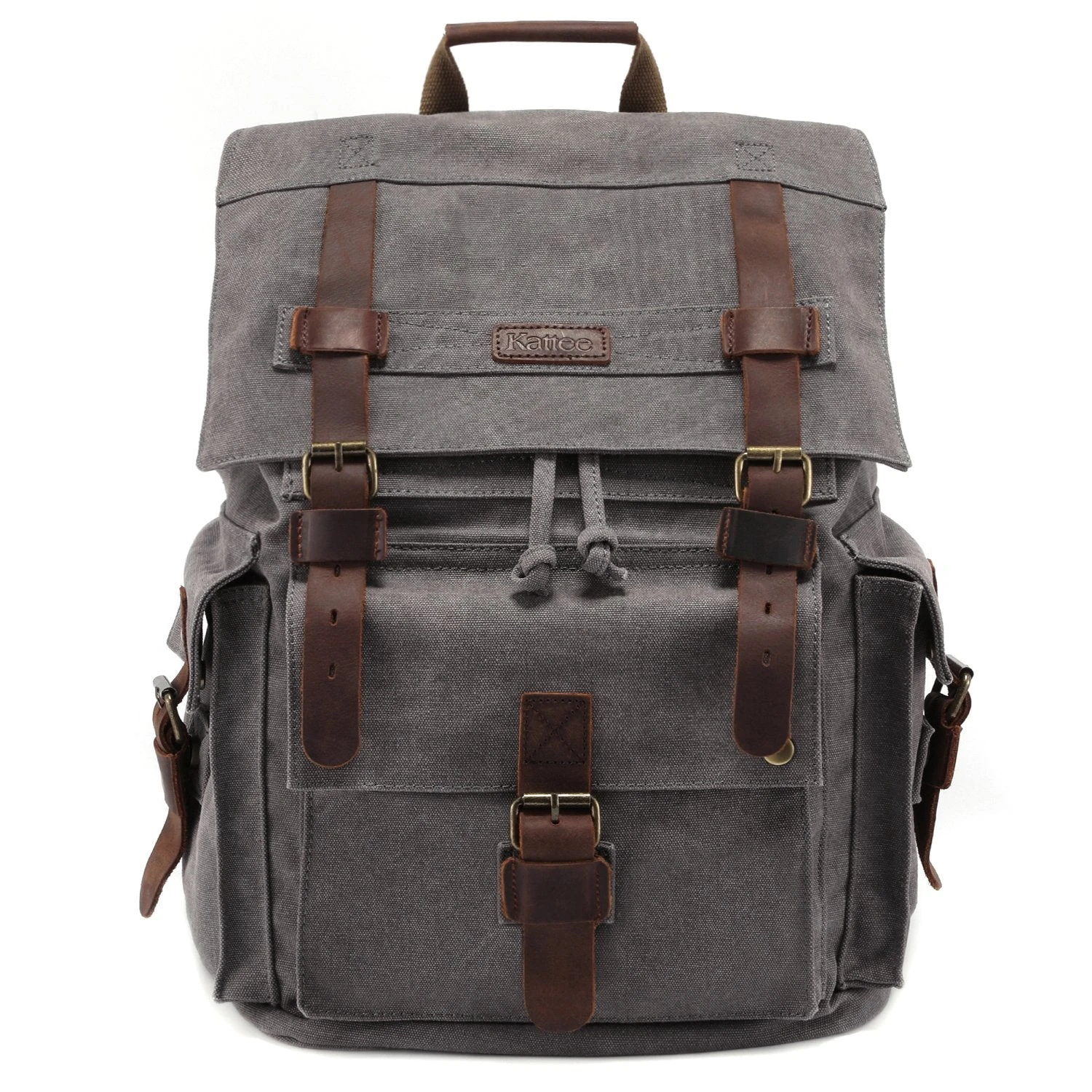 Kattee Men's Leather Canvas Backpack Large School Bag Travel Rucksack Gray 1 Kattee Men's Leather Canvas Backpack Large School Bag Travel Rucksack Gray