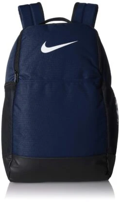 Nike Brasilia Medium Training Backpack, Nike Backpack For Women And Men With Secure Storage & Water Resistant Coating, Midnight Navy/Black/White