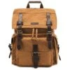 Kattee Men's Leather Canvas Backpack Large School Bag Travel Rucksack Khaki