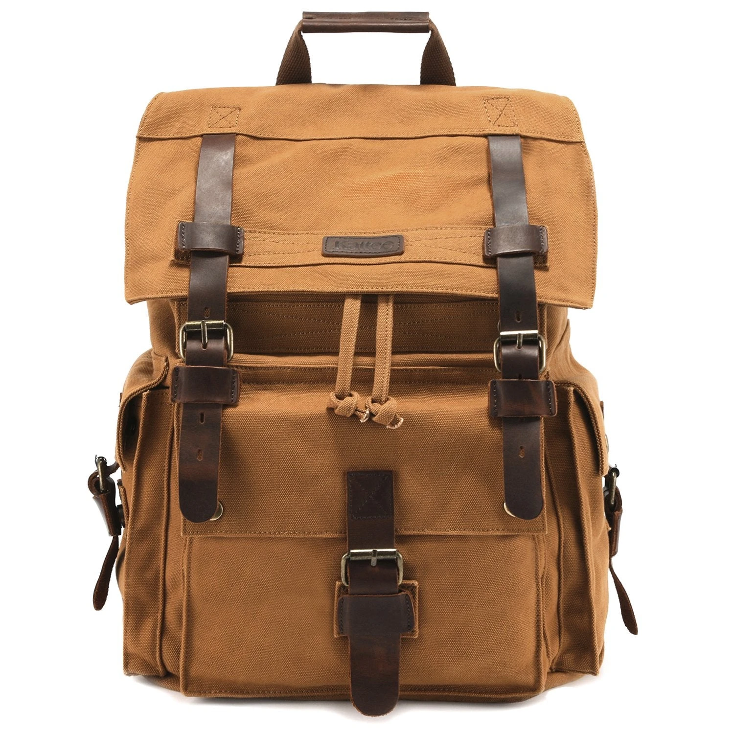 Kattee Men's Leather Canvas Backpack Large School Bag Travel Rucksack Khaki 1 Kattee Men's Leather Canvas Backpack Large School Bag Travel Rucksack Khaki