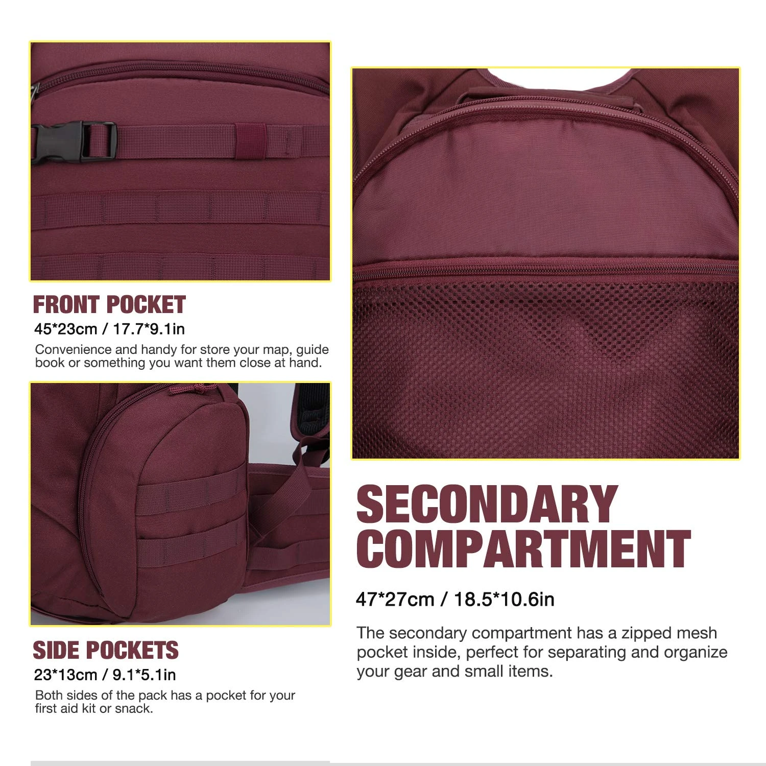 Mardingtop 35L Tactical Backpacks Molle Hiking Daypacks For Camping Hiking Military Traveling Purplish-35L 4 Mardingtop 35L Tactical Backpacks Molle Hiking Daypacks For Camping Hiking Military Traveling Purplish-35L - Image 4