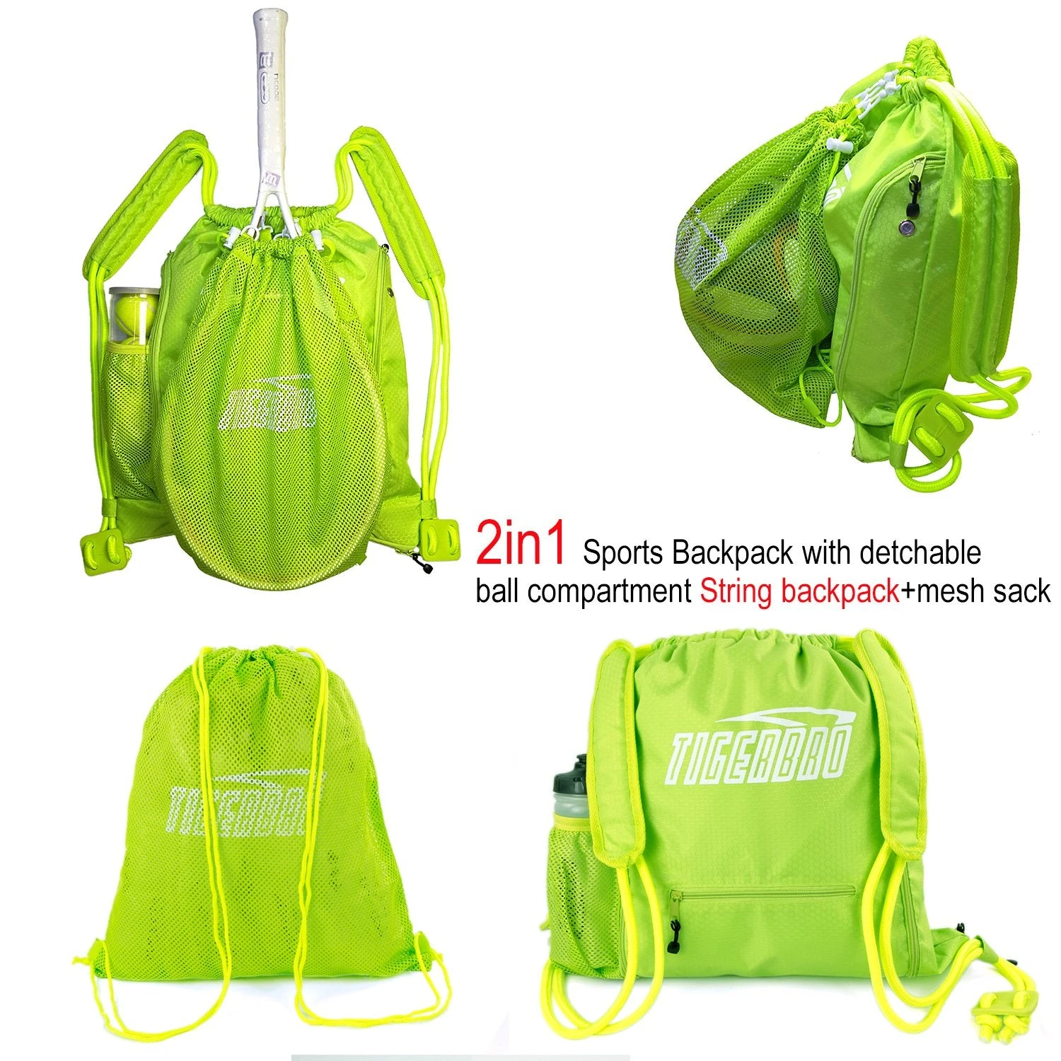 Tigerbro Soccer Backpack Basketball Sackpack With Detachable Mesh Sack Green Football Gear Bag With Nylon Ball Holder Shoe Compartment Waterproof For Boys Girls Women Men 6 Tigerbro Soccer Backpack Basketball Sackpack With Detachable Mesh Sack Green Football Gear Bag With Nylon Ball Holder Shoe Compartment Waterproof For Boys Girls Women Men - Image 6