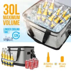 OlarHike 30 Liter Large Cooler Lunch Bag, Collapsible And Insulated Lunch Box Leakproof Cooler Bag For Camping, Picnic, BBQ, Family Outdoor Activities (Grey) -Backpack Shop 81OotSKSs7L