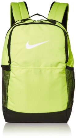 Nike Brasilia Medium Training Backpack, Nike Backpack For Women And Men With Secure Storage & Water Resistant Coating, Volt/Black/White