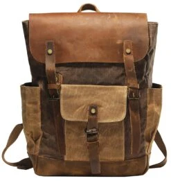 Vintage Canvas Waxed Leather Backpack W/Laptop Storage (Large) High School, College, Travel Bag | Canvas And Cotton Craftsmanship | All-Purpose Rucksack For Men, Women, Kids