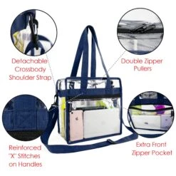 Clear-Bag-For-Stadium-12 X 12 X 6 With Front Zippered Pocket And Adjustable Shoulder Strap NFL Stadium Security Travel & See Through Tote Bag, Perfect For Work School Sports Games And Concerts -Backpack Shop 81Tg8FM47wL