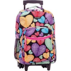 Rockland Luggage 17 Inch Rolling Backpack, Multi Heart