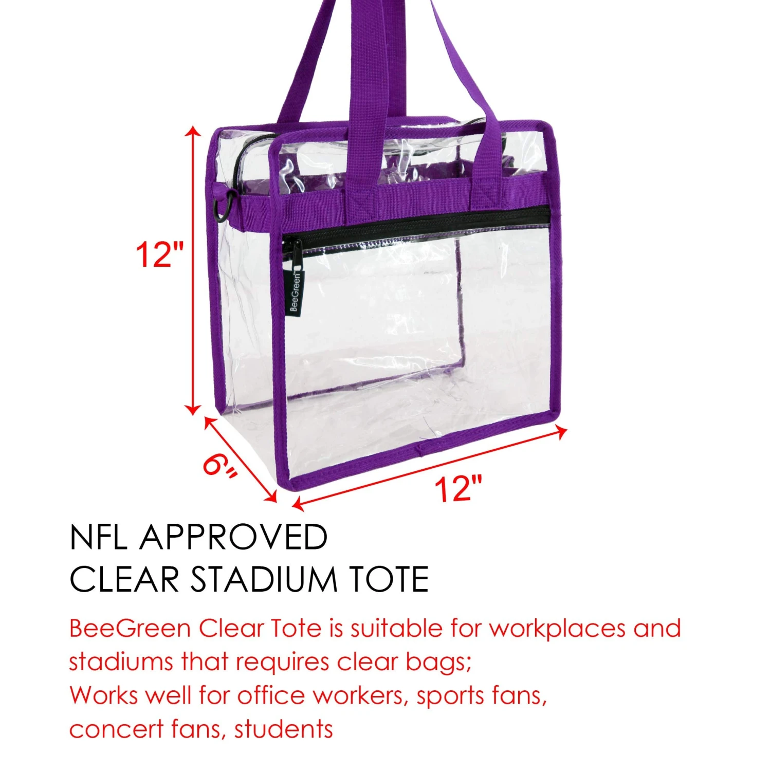 Clear-Bag-Stadium-Approved-12 X 12 X 6 Front Zippered Pocket And Adjustable Shoulder Strap NFL Stadium Security Travel & Gym Clear Tote Bag, Perfect For Work School Sports Games And Concerts 5 Clear-Bag-Stadium-Approved-12 X 12 X 6 Front Zippered Pocket And Adjustable Shoulder Strap NFL Stadium Security Travel & Gym Clear Tote Bag, Perfect For Work School Sports Games And Concerts - Image 5