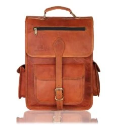 Brown Leather Rucksack Vintage Backpack - Fits 15 Inch Laptops And IPads - Handsome Patina Deepens As Ages - Waterproof, Ideal For Business, Travel, Gym - Suits Men Or Women