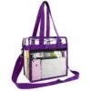Clear-Bag-Stadium-Approved-12 X 12 X 6 Front Zippered Pocket And Adjustable Shoulder Strap NFL Stadium Security Travel & Gym Clear Tote Bag, Perfect For Work School Sports Games And Concerts