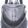 BOYATU Convertible Genuine Leather Backpack Purse For Women Fashion Travel Bag Grey-03