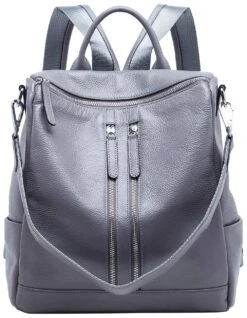 BOYATU Convertible Genuine Leather Backpack Purse For Women Fashion Travel Bag Grey-03