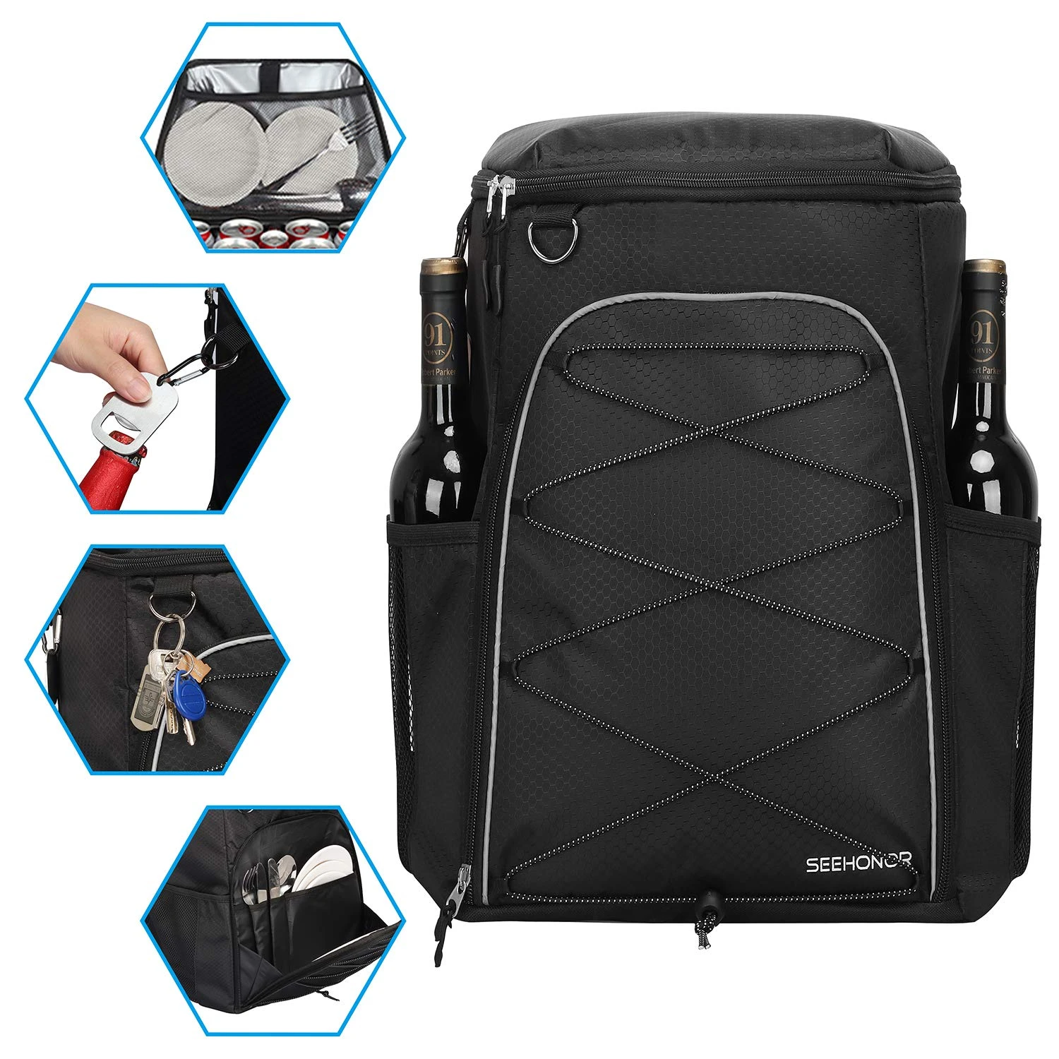 SEEHONOR Insulated Cooler Backpack Leakproof Soft Cooler Bag 25 Cans Black 5 SEEHONOR Insulated Cooler Backpack Leakproof Soft Cooler Bag 25 Cans Black - Image 5