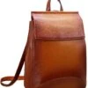 Heshe Womens Leather Backpack Casual Style Flap Backpacks Daypack For Ladies (Sorrel)