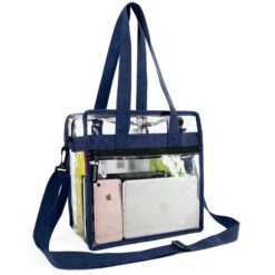 Clear-Bag-For-Stadium-12 X 12 X 6 With Front Zippered Pocket And Adjustable Shoulder Strap NFL Stadium Security Travel & See Through Tote Bag, Perfect For Work School Sports Games And Concerts
