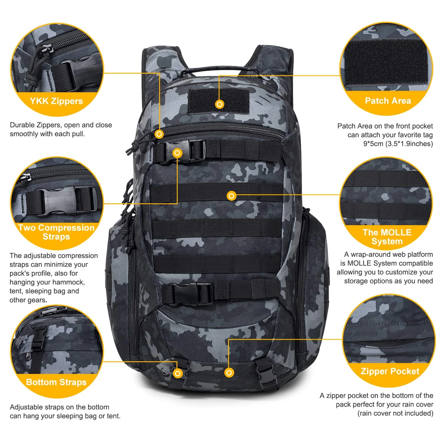 Mardingtop 35L Tactical Backpacks Molle Hiking Daypacks For Camping Hiking Military Traveling Motorcycle (Black Multicam-35L) 6 Mardingtop 35L Tactical Backpacks Molle Hiking Daypacks For Camping Hiking Military Traveling Motorcycle (Black Multicam-35L) - Image 6