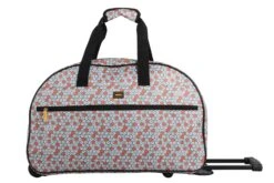 LUCAS Designer Carry On Luggage Collection - Lightweight Pattern 22 Inch Duffel Bag- Weekender Overnight Business Travel Suitcase With 2- Rolling Spinner Wheels (DAISIES WHITE, 22in)